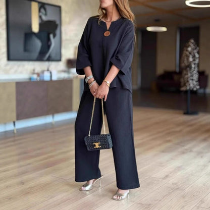 Women's 3/4-Sleeve Linen Tunic and Palazzo Pant Co-Ord
