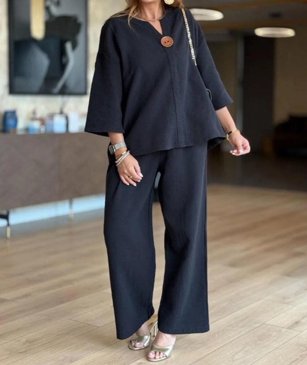 Women's 3/4-Sleeve Linen Tunic and Palazzo Pant Co-Ord
