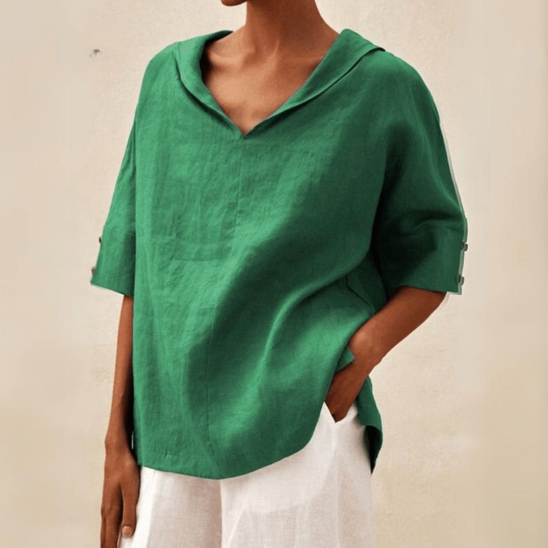 Women's Collared Linen V-Neck Tunic Top