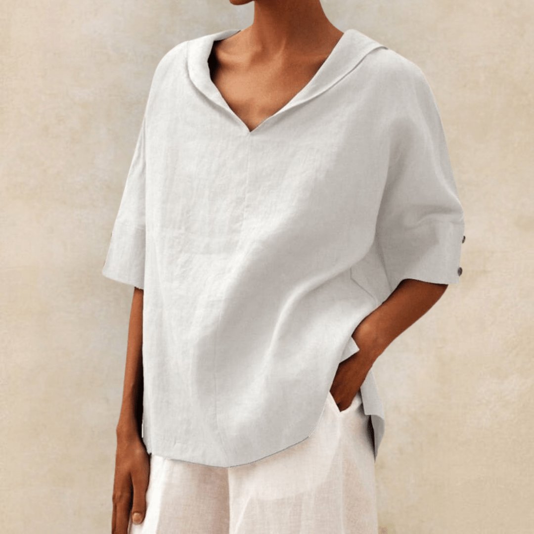 Women's Collared Linen V-Neck Tunic Top
