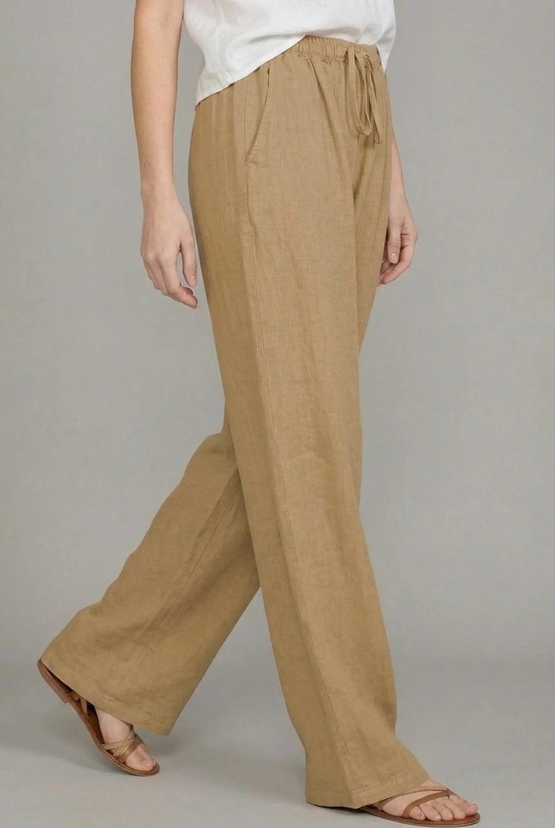 Women's Elastic Waist Wide-Leg Linen Summer Pants