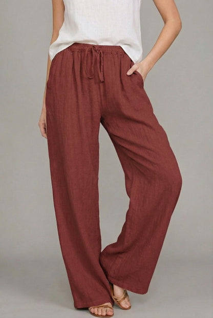 Women's Elastic Waist Wide-Leg Linen Summer Pants