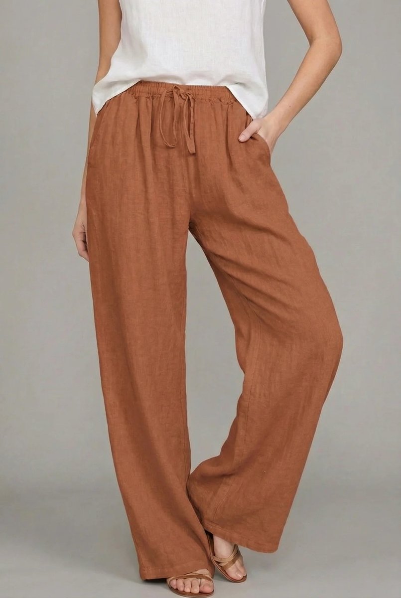 Women's Elastic Waist Wide-Leg Linen Summer Pants