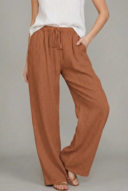 Women's Elastic Waist Wide-Leg Linen Summer Pants