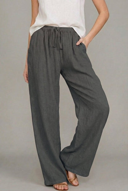 Women's Elastic Waist Wide-Leg Linen Summer Pants