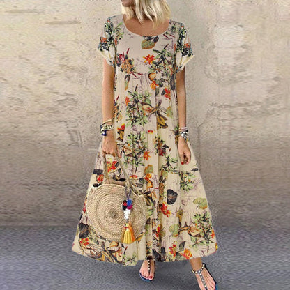 Women's Short-Sleeve Loose Floral Maxi Dress