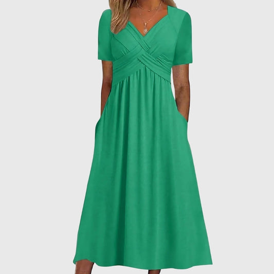 Women's Slimming V-Neck A-Line Wrap Midi Dress