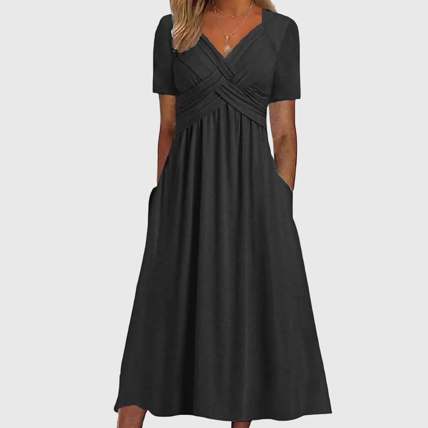 Women's Slimming V-Neck A-Line Wrap Midi Dress