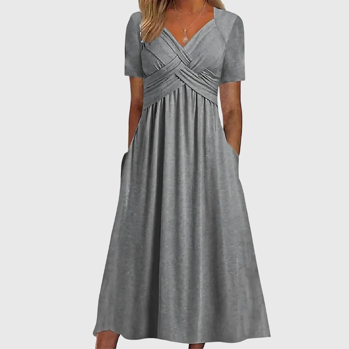 Women's Slimming V-Neck A-Line Wrap Midi Dress