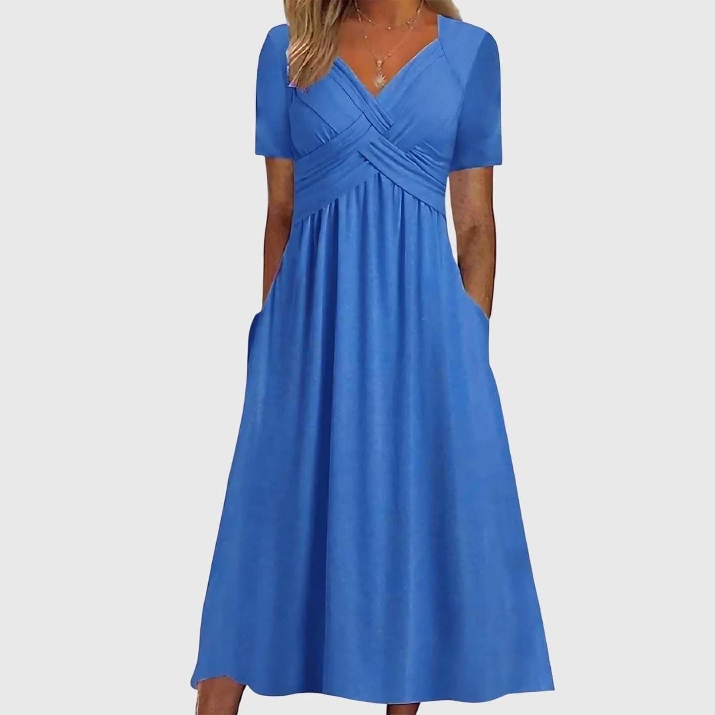 Women's Slimming V-Neck A-Line Wrap Midi Dress