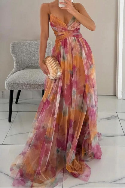 Women's A-Line Floral Print Sleeveless Maxi Cocktail Dress