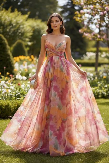 Women's A-Line Floral Print Sleeveless Maxi Cocktail Dress