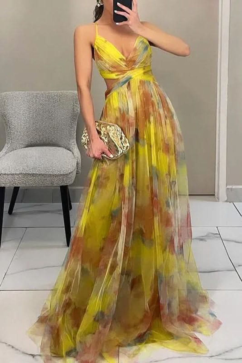 Women's A-Line Floral Print Sleeveless Maxi Cocktail Dress