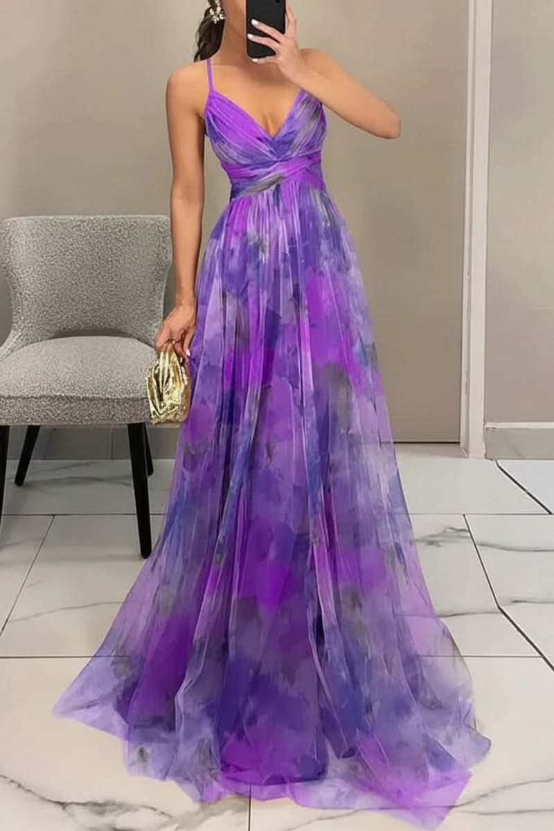 Women's A-Line Floral Print Sleeveless Maxi Cocktail Dress