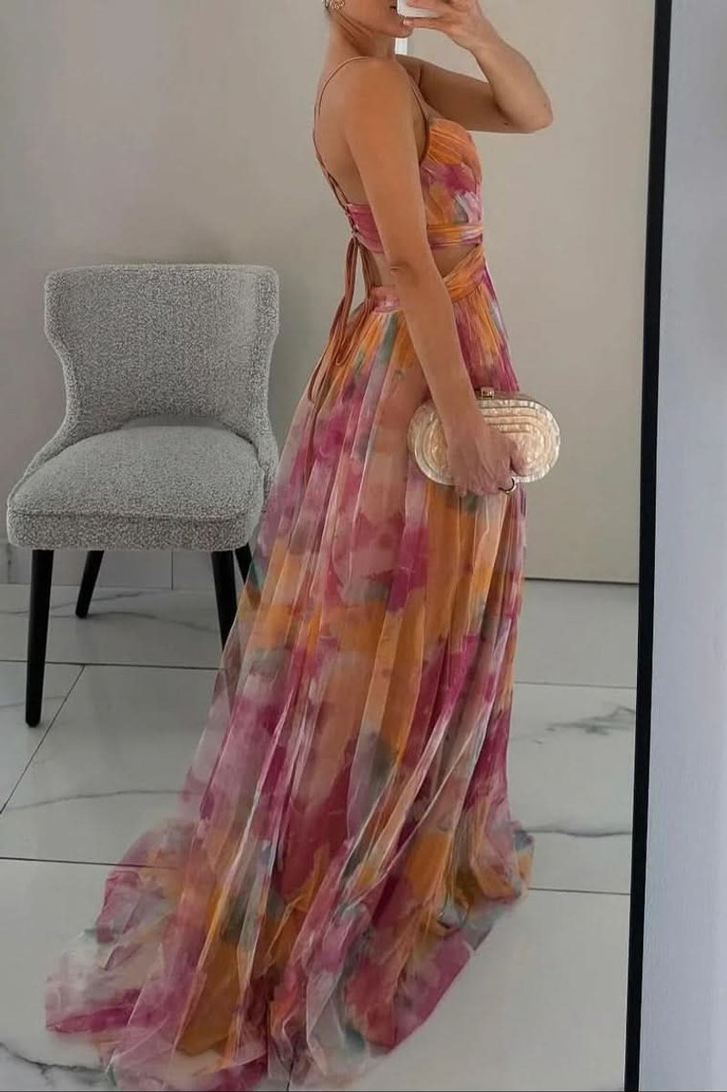 Women's A-Line Floral Print Sleeveless Maxi Cocktail Dress