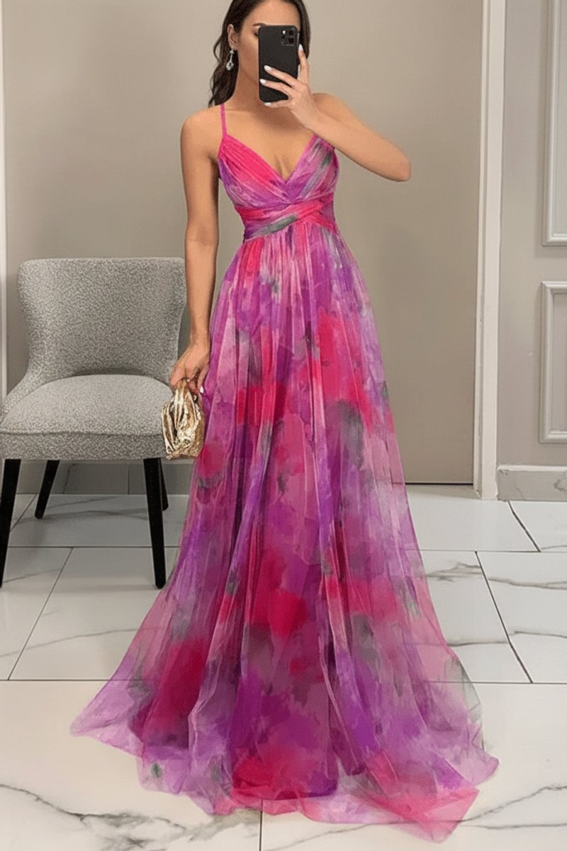 Women's A-Line Floral Print Sleeveless Maxi Cocktail Dress