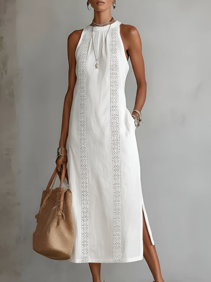 Women's Round-Neck Embroidered Sleeveless Midi Dress