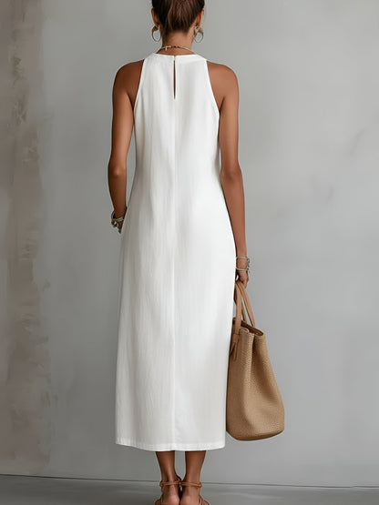 Women's Round-Neck Embroidered Sleeveless Midi Dress
