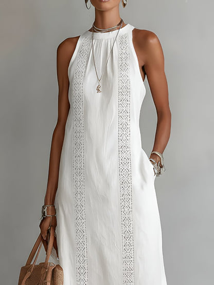 Women's Round-Neck Embroidered Sleeveless Midi Dress