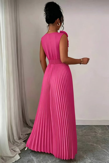 Women's Floral Appliqué Sleeveless Pleated A-Line Evening Gown