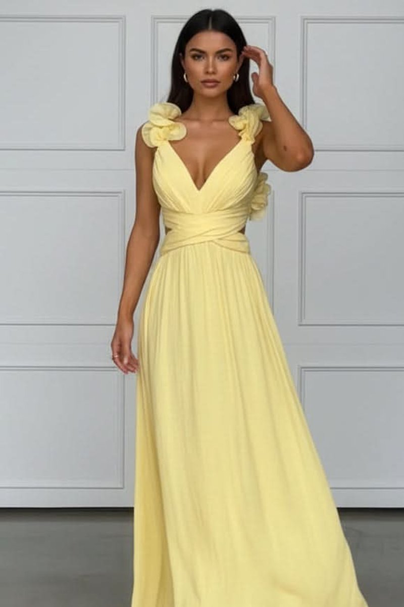 Women's Floral Appliqué Sleeveless Pleated A-Line Evening Gown