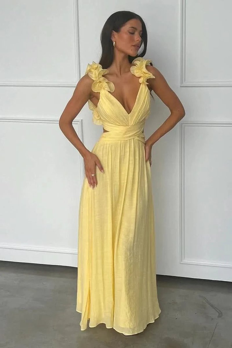 Women's Floral Appliqué Sleeveless Pleated A-Line Evening Gown