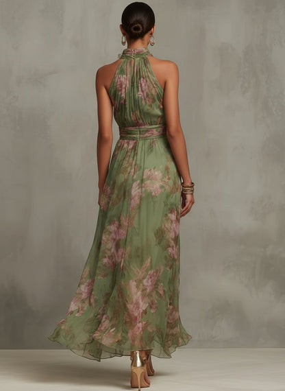Women's Halter-Neck Sleeveless Floral Maxi Dress