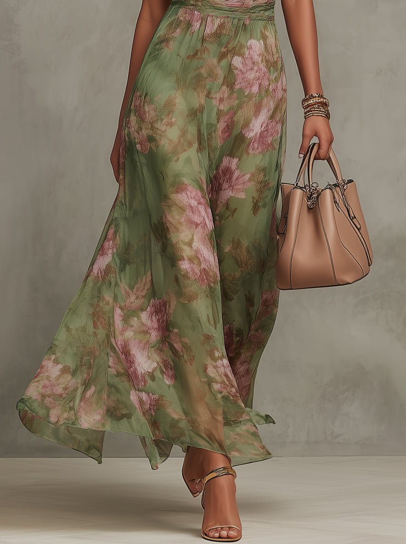 Women's Halter-Neck Sleeveless Floral Maxi Dress