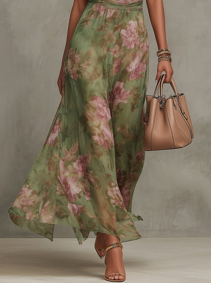 Women's Halter-Neck Sleeveless Floral Maxi Dress