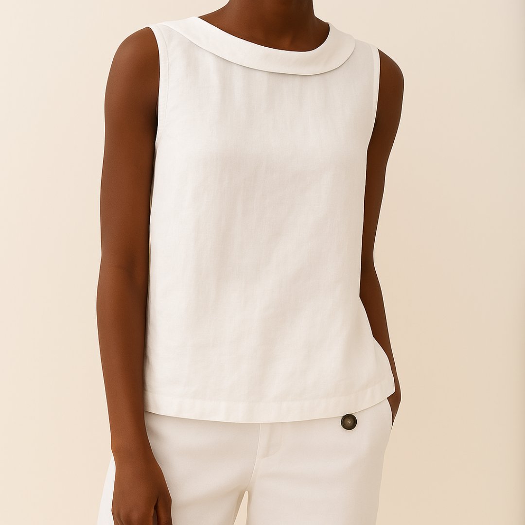 Stand Collar Sleeveless Linen Top for Women