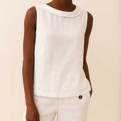 Stand Collar Sleeveless Linen Top for Women