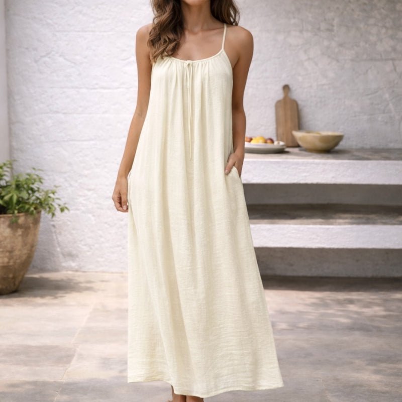 Women's Spaghetti Strap Linen Summer Maxi Dress