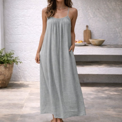 Women's Spaghetti Strap Linen Summer Maxi Dress