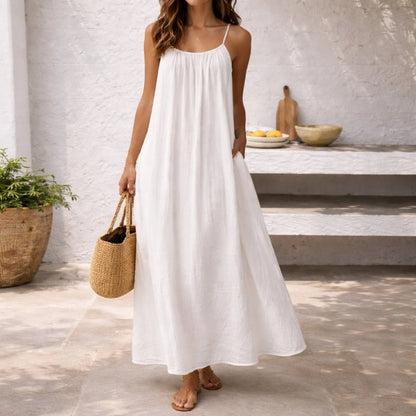Women's Spaghetti Strap Linen Summer Maxi Dress
