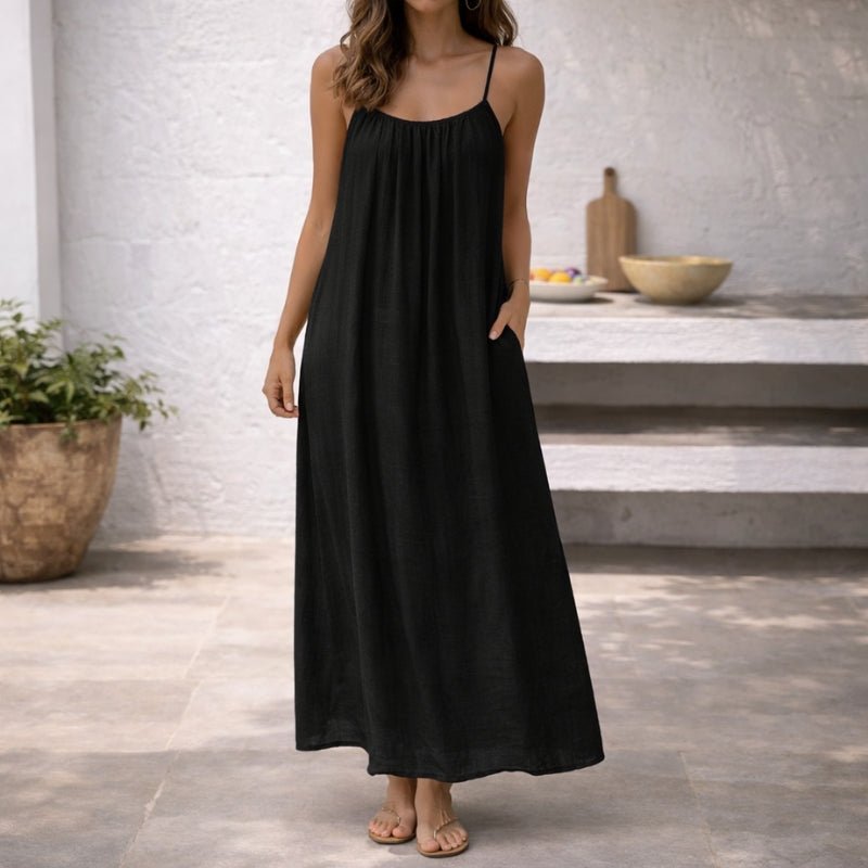 Women's Spaghetti Strap Linen Summer Maxi Dress