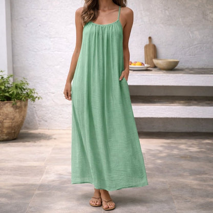 Women's Spaghetti Strap Linen Summer Maxi Dress