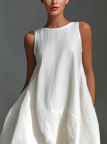 Women's Relaxed Sleeveless Linen Asymmetrical Midi Dress