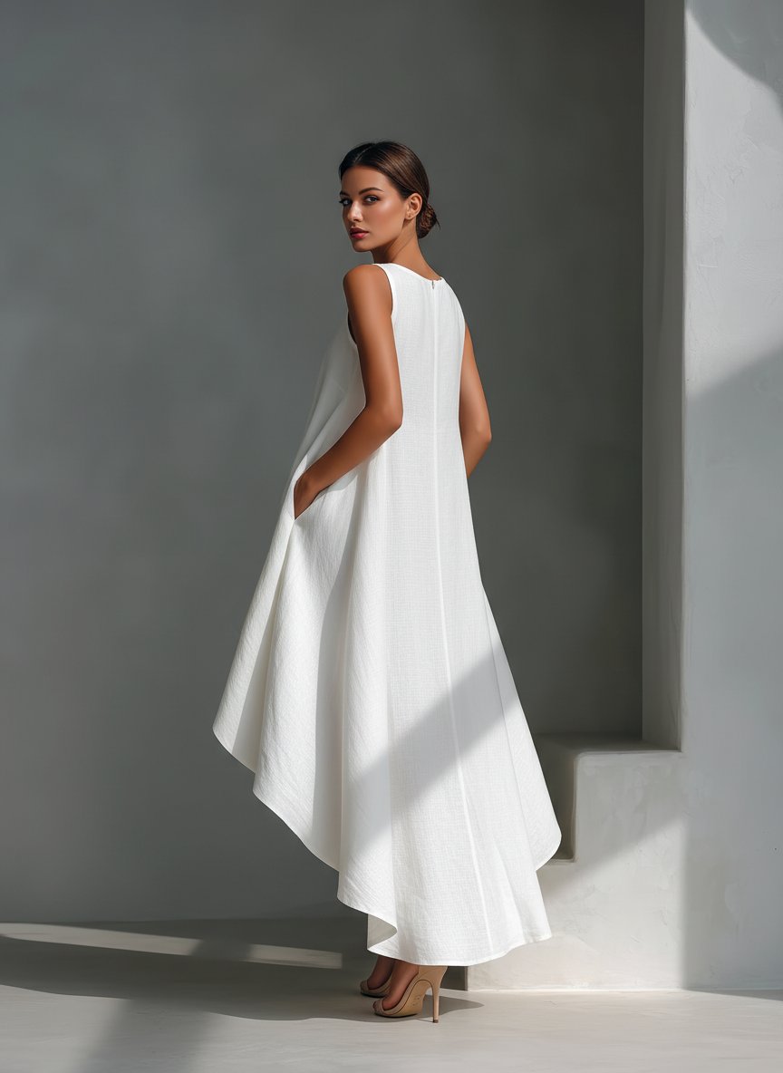 Women's Relaxed Sleeveless Linen Asymmetrical Midi Dress