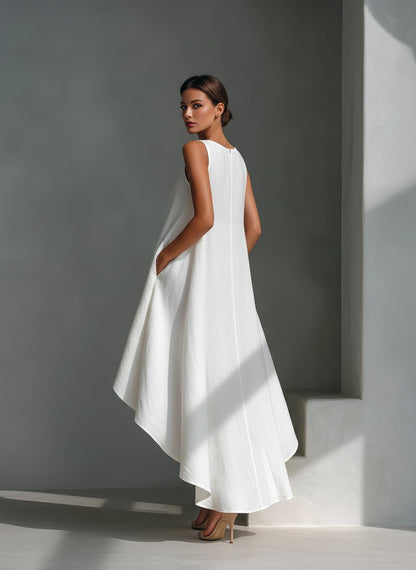 Women's Relaxed Sleeveless Linen Asymmetrical Midi Dress