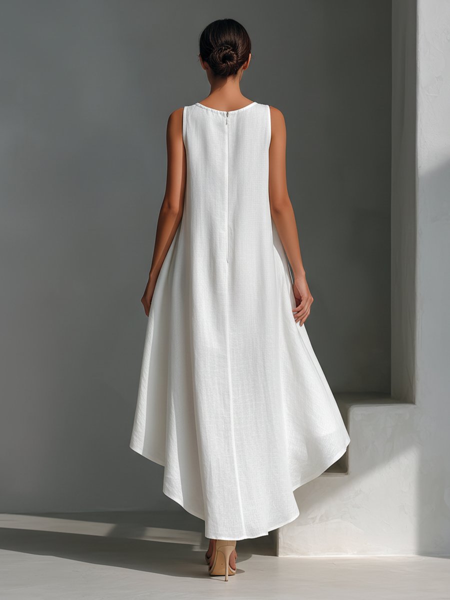 Women's Relaxed Sleeveless Linen Asymmetrical Midi Dress