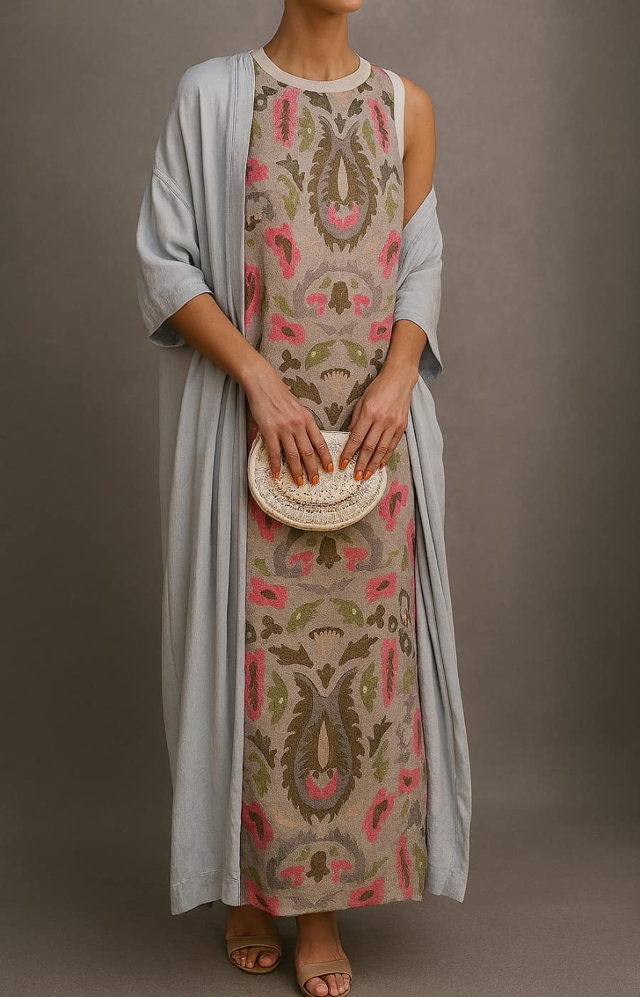 Women's Floral Print Sleeveless Maxi Dress and Scarf Set