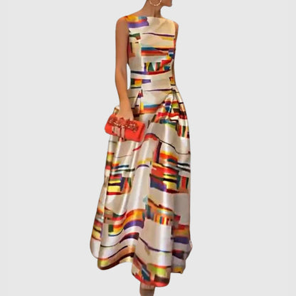 Women's Abstract Colorblock Satin Sleeveless Maxi Dress