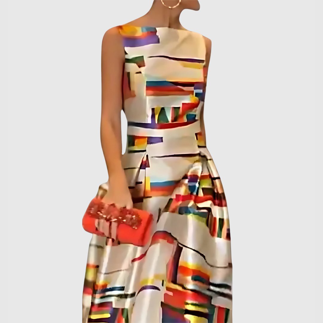 Women's Abstract Colorblock Satin Sleeveless Maxi Dress