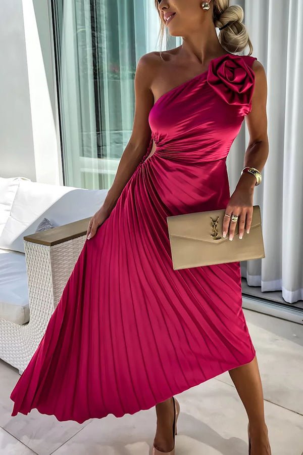 Women's Pleated One-Shoulder Maxi Dress