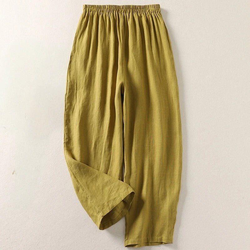Women's Loose Fit Linen Trousers with Stretchy Waistband