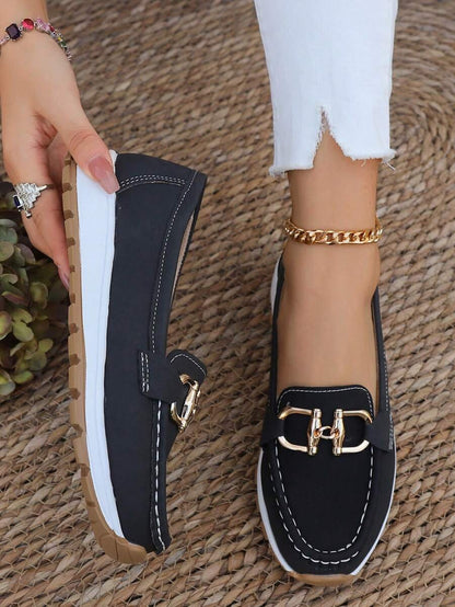 Women's Orthopedic Non-Slip Slip-On Shoes with Gold Buckle