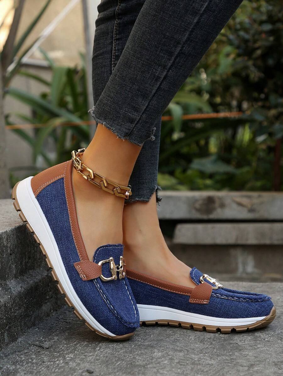 Women's Orthopedic Non-Slip Slip-On Shoes with Gold Buckle