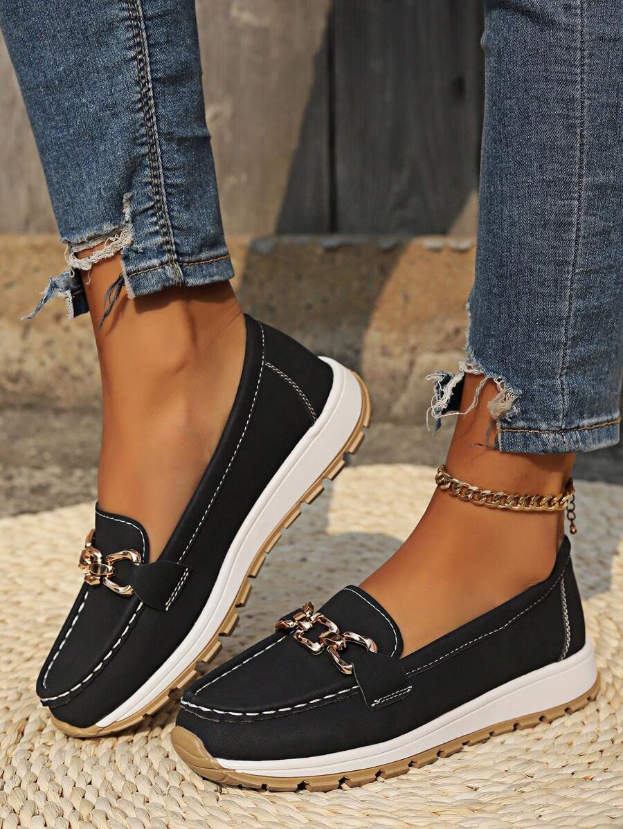 Women's Orthopedic Non-Slip Slip-On Shoes with Gold Buckle