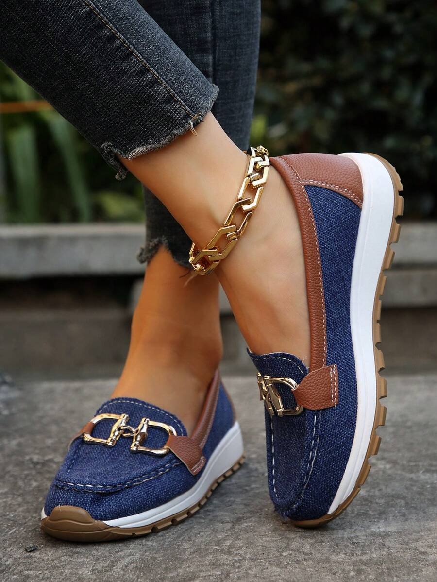 Women's Orthopedic Non-Slip Slip-On Shoes with Gold Buckle