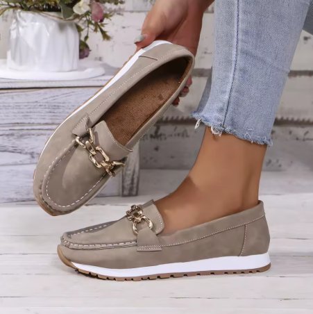 Women's Orthopedic Non-Slip Slip-On Shoes with Gold Buckle